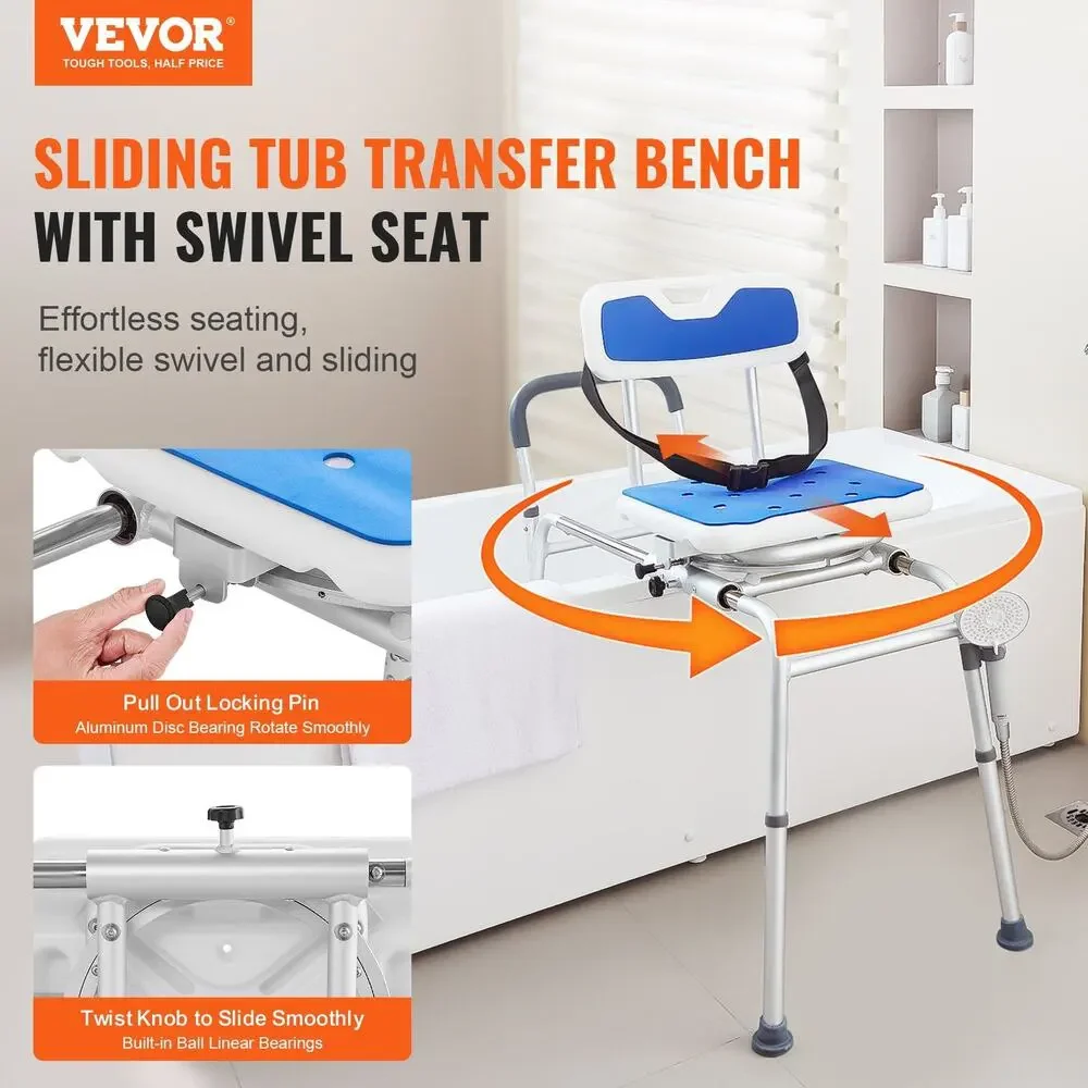 360° Swivel Transfer Shower Chair 400 lb Capacity w/ Safety Belt